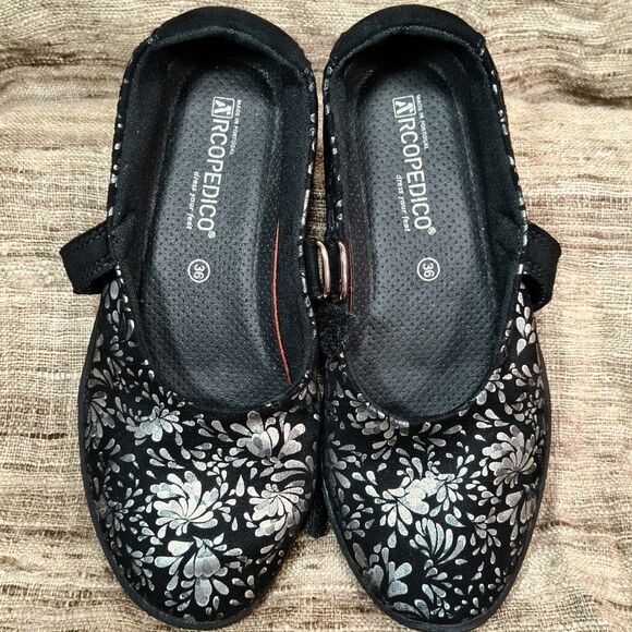 Arcopedico Cosmo Mary Jane Shoes Black Silver Floral Size EU 36 US 6 - Picture 2 of 10